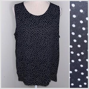 Chico’s black & white polka dot sleeveless tiered loose fit blouse size 2 Large